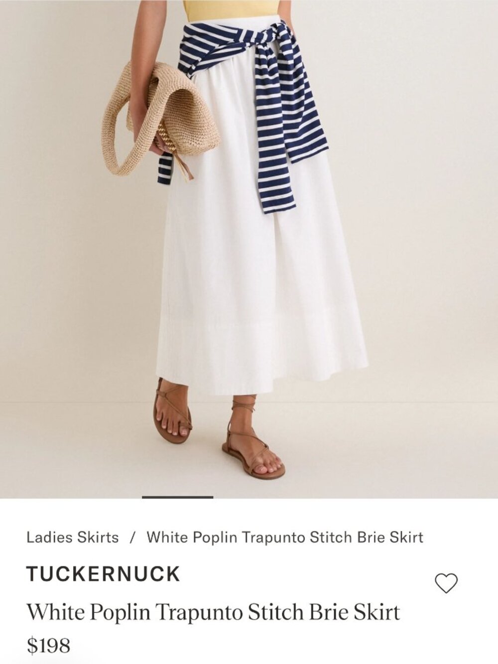 TUCKERNUCK White Poplin Trapunto Stitch Brie Skirt